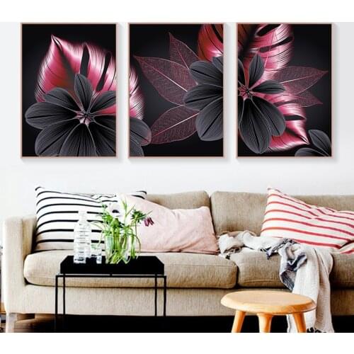 Black Red Plant Leaf Canvas Poster Print Abstract Wall Art Painting Living Room Decorative Pictures Modern Home Decor TB177