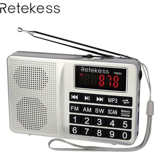 Retekess TR603 AM FM Radio Shortwave Transistor Digital Tuning Receiver MP3 Player Support TF Card Rechargeable Li-ion Battery