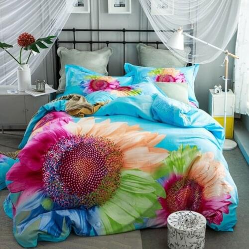 Colorful 100% Cotton Sanding Printed Flower Bedding Set Wedding Bed Sheet set Duvet Cover Pillowcase Queen King 4pcs sunflower