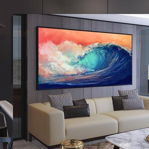 DDWW Big Size Modern Landscape Picture Art Wall Colorful Tumbling Ocean Waves Art Poster for Living Room Wall Canvas Painting