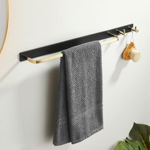 Towel Holder Black Punch-free Bathroom All-copper Toilet Rack Space Saver Household Towel Holder Single Hook Towel Rack Shelf