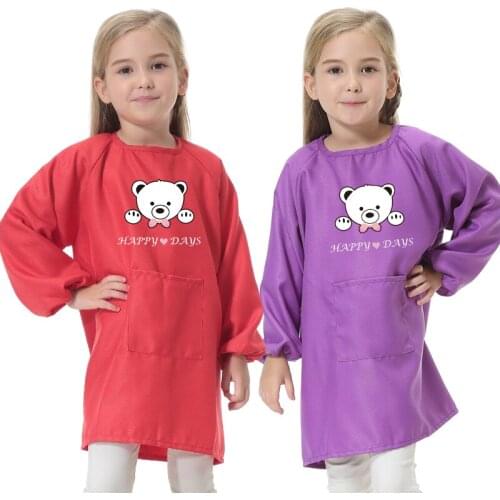 Childrens Eating Smock Polyester Long-sleeved Anti-Wearing Clothing Kindergarten Art Class Painting Gown Apron Custom Logo