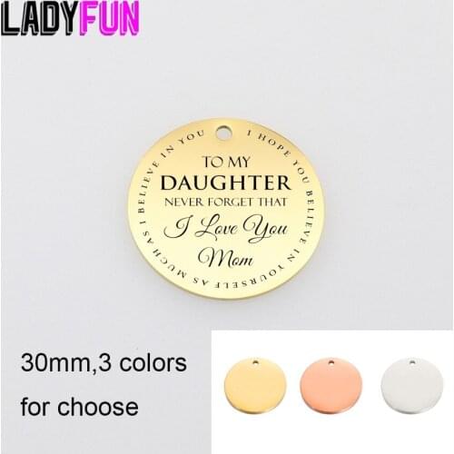 To My Daughter Never Forget That I Love You Mom Charm Stainless Steel Laser Logo Charms High Polish Mirror Pendant 10pcs