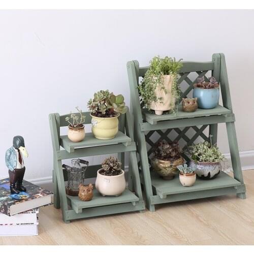 2 Layers Plant Stand Wooden Ladder Shelf Rot-proof Wood Plant Stand Foldable Book Shelf Sundries Storage Rack Holder Flower Rack