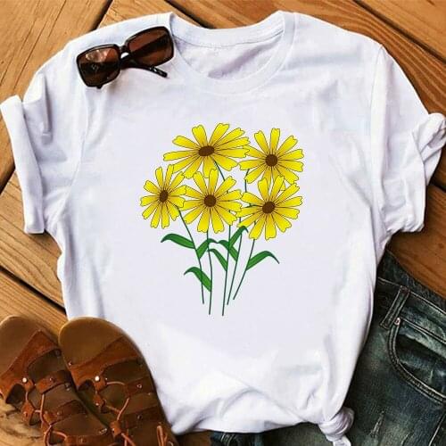 Fresh Flowers Print T Shirt Women Fashion T-shirt Graphic Cute Cartoon Tshirt Korean Style Top Tees Female TX8209