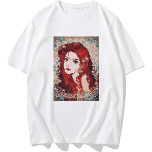 Ariel The Little Mermaid Princess Print T Shirt Women Short Sleeve Round Neck Harajuku Graphic Tees Women Clothes Top Dropship