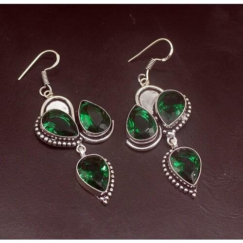 Hermosa Amazing Teardrop Shiny GreenTopaz Silver Color Jewelry Gifts Dangle Drop Earrings for Women Girls 2 3/8 Inch FQ106