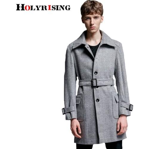Holyrising Classic Men Wool Coats Casual Mens Overcoat Turn Collar Male Coats Slim Streetwear Hot With Belt Size S-6XL 18631-5
