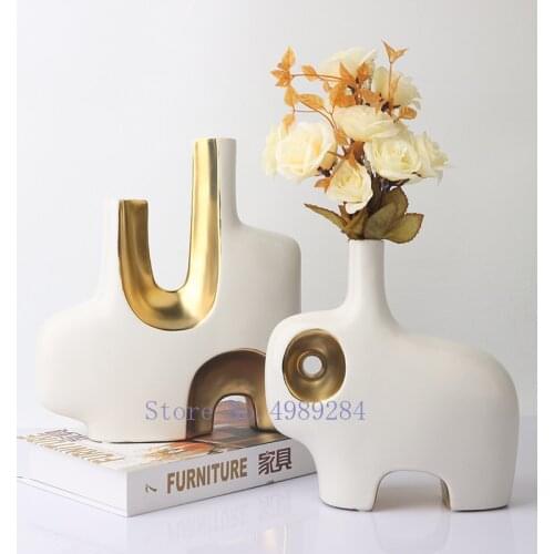 Ceramic Vase Abstract Golden Cutout Handicraft Furnishings Irregular Flower Arrangement Modern Home Decoration Accessories