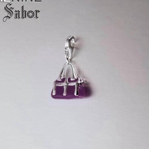 Classic silver plated Purple Handbag Diy Charms Making Fit Bracelets & Neckalces Jewelry For Women Berloque drop shipping thomas
