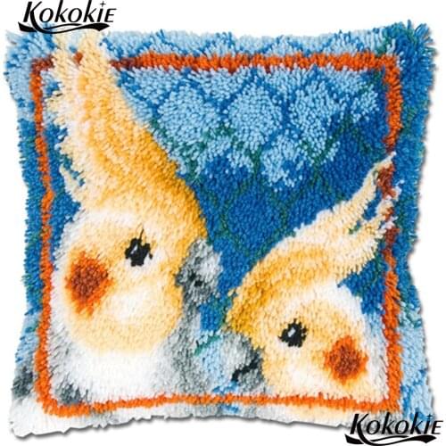 Latch hook rug pillow parrot pattern cross stitch kits handicraft Crocheting Rug yarn cushion embroidery bird carpet