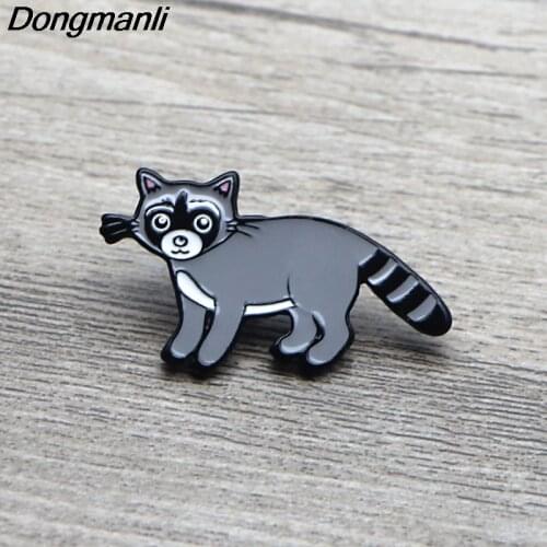 L3596 Raccoon Cute Cat Pins Enamel Brooches for Women Men Lapel pin Cartoon Metal Badge Collar Jewelry Gifts 1pcs