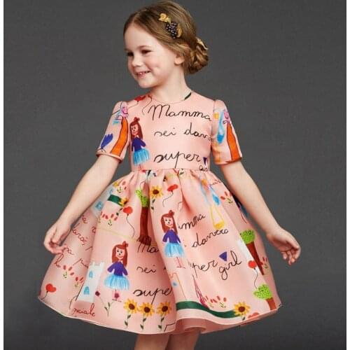 Milan Creations Baby Girls Dress Princess Brand Kids Dresses for Girls Clothes Character Print Silk Girls Dresses Children