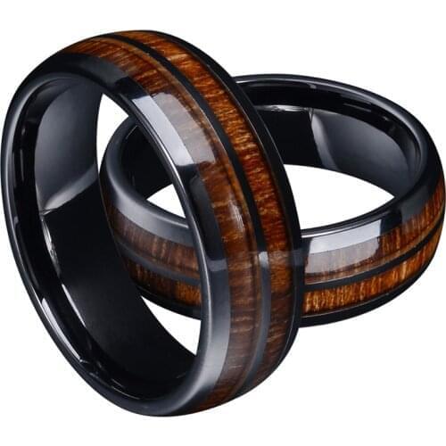 Fashion Stainless Steel Rings for Men Punk Vintage Black Double Groove Wood Grain Rings Jewelry Accessories