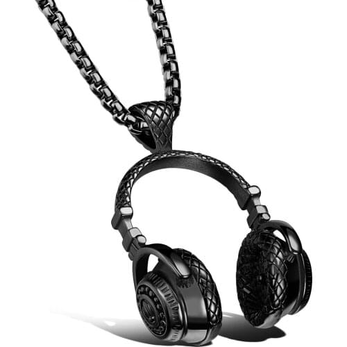 Mens Jewelry Large Headphone necklace Fashion music pendant silver / gold/ black stainless steel Punk Rolo chain 3mm 24 inch