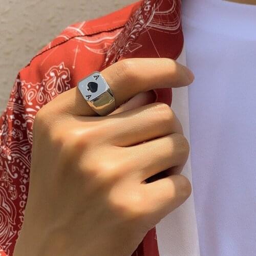 Punk Lucky Spade A Playing Card Rings for Men Stainless Steel Mans Fashion Letter A Rings Gothic Luxury Jewelry Accessories