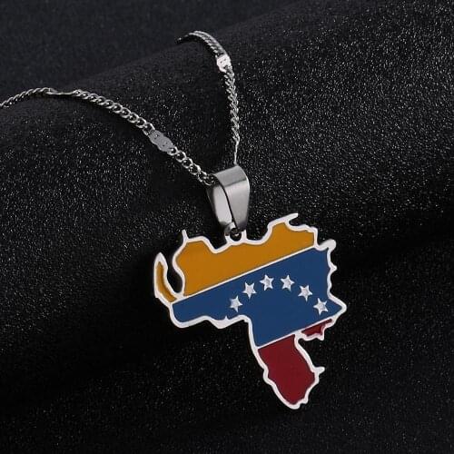 Stainless Steel Trendy Enamel Venezuela Map Flag Pendant Necklace Venezuelan Map Charm Jewelry