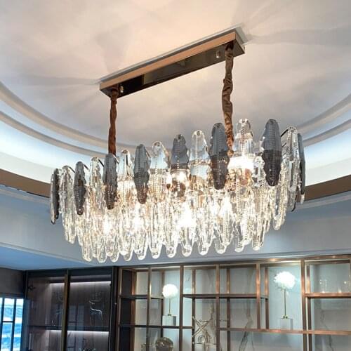 New rectangle crystal chandelier lighting for kitchen island smoke gray home decor hanging lamp luxury restaurant light fixtures