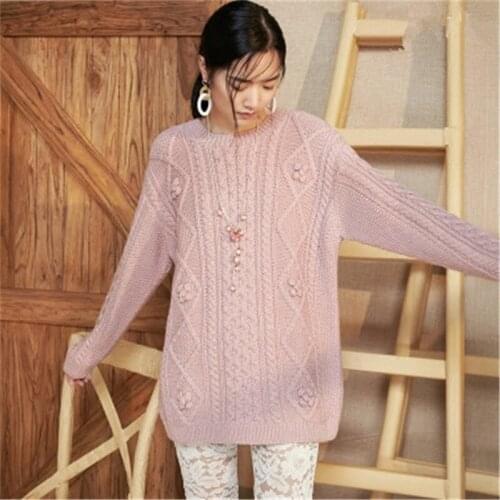 New arrival 100%hand made pure wool Oneck knit women streetwear loose H-straight pullover sweater one&over size