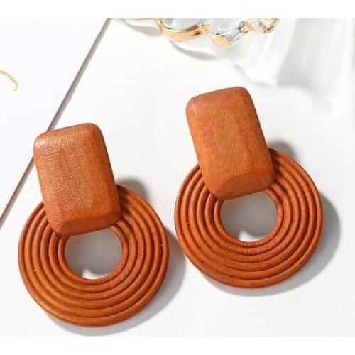 New Design Handmade Wooden Earrings Bohemian Geometric Big Round Creative Dangling Drop Earrings For Women Jewelry Pendants