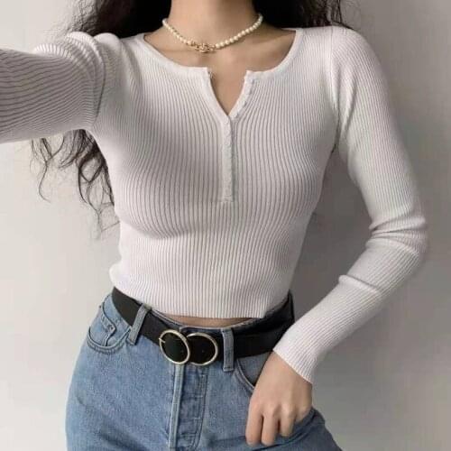2021 Autumn Sexy V-Neck Pullover New Long Sleeve Fashion Women Slim Sweater Knit Top Woman Long-sleeved Bottoming Sweater 16942