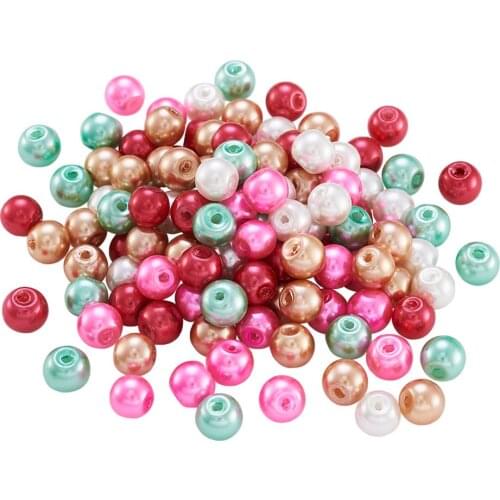 Pandahall 200pcs Pearlized Glass Pearl Beads for DIY Jewelry Making Bracelet Necklace Mixed Color 6mm Hole: 1mm