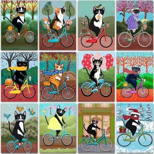 Full Square 5D DIY Diamond Painting Cartoon Animal Cat Diamond Embroidery Bicycle Cross Stitch Rhinestone Mosaic Art Home Decor