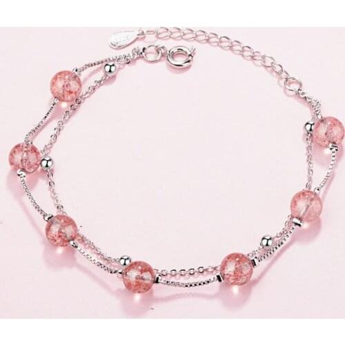 SHQIYAYI Double Layer Beads Bracelet For Women Pink Crystal Stone Fashion Chain Bangle Jewelry Party Classic Present 049