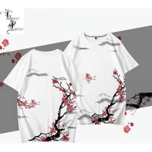 Chinese Painting Plum Blossom 3D Printing T-shirt Summer Fashion Round Neck Short Sleeve Popular Streetwear Plus Size