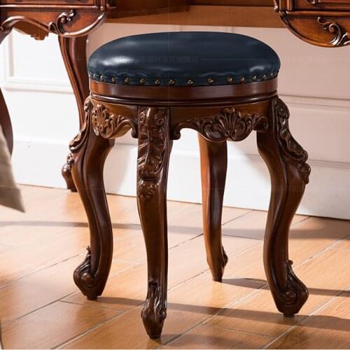 European-style Solid Wood Makeup Stool Small Stool Dressing Stool American Leather Shoe Changing Stool Guzheng Stool
