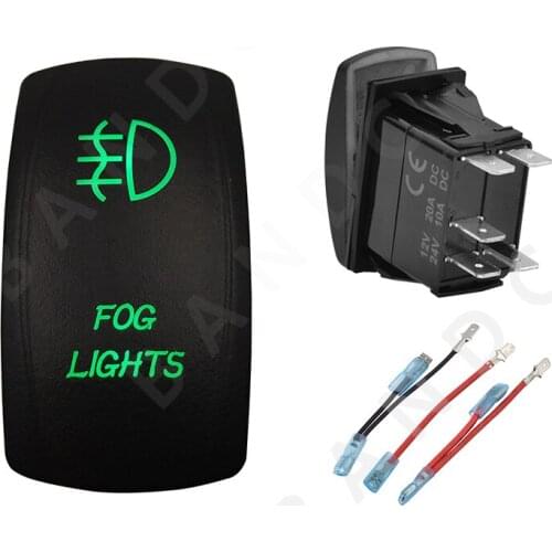 FOG LIGHTS 5P ON-OFF SPST Green LED Light Laser-Etched Rocker Switch for the Car Boat Marine ARB RV NARVA Yacht，Jumper Wires