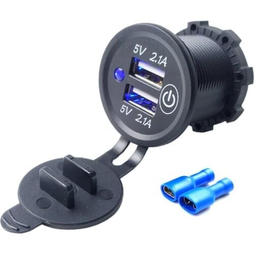 Universal Motorcycle Car Dual USB Charger Cigarette Lighter Electronics Charging Power Adapter With Touch Switch 12V-24V