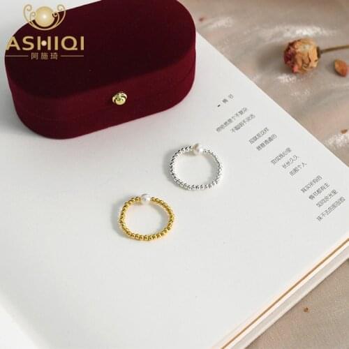 ASHIQI Real Natural Freshwater Pearl Ring 925 Sterling Silver Beads Jewelry Fashion Personality Gift for Women 2021 New