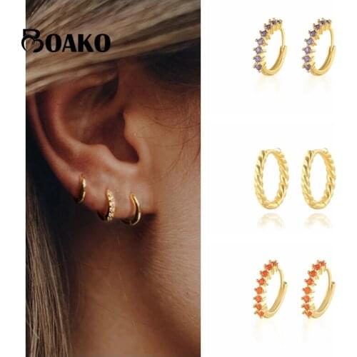 Real 925 Sterling Silver Earrings For Women Gold Hoop Earrings Girl Ear Bone Piercing Earring Punk Female Twist Cable Line arete