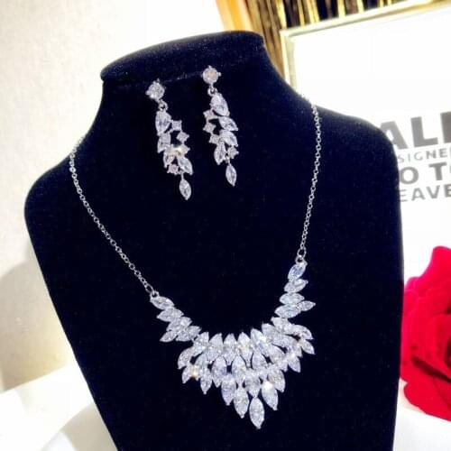 CC necklace drop earrings sets luxury cubic zircon wedding accessories for women bridal fine shine crystal rhinestone 2pcs s012
