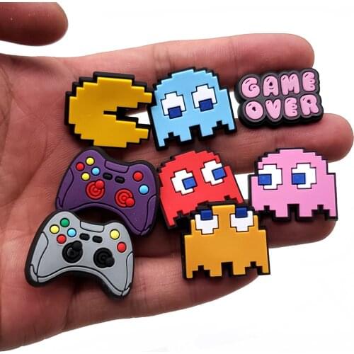 1pc Shoe Charms Buckles Decoration PVC Jibz Croc Cartoon Beans Game For Garden Shoe Accessories Wristband Kids Party Xmas Gifts