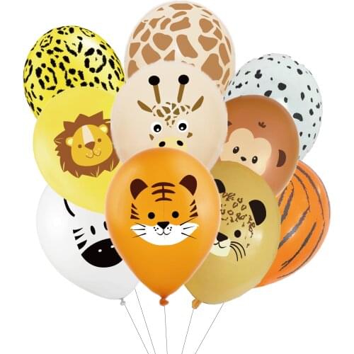 10Pcs 12inch Jungle Animal Balloons Jungle Forest Safari Party Kids Boys Birthday Party Decors Giraffe Tiger Latex Helium Globo