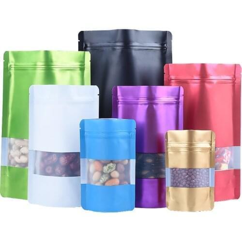 100pcs/lot Stand up Matt Aluminum Foil Window Ziplock Bag Doypack Coffee Powder Package Bag Frosted Window Gift Pouch
