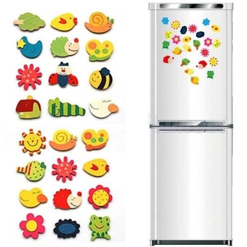 12Pcs/Set At Random Fridge Magnets Baby Cute Fridge Magnet Wooden Cartoon Animal Child Educational Toys