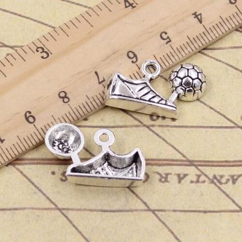 12pcs Charms Football Shoe Soccer Cleats 15x23mm Antique Bronze Silver Color Pendant Making DIY Handmade Tibetan Finding Jewelry
