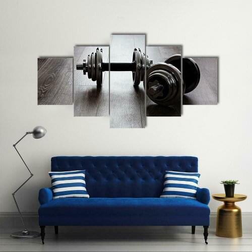5 Panel Double Fitness Dumbbells Canvas Picture Print Wall Art Canvas Painting Wall Decor for Living Room Poster No Framed