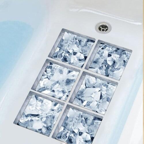 6pcs/set Bathtub Stickers 3D Waterproof Non Slip Bath Tub Stickers Bathroom Decor Wall Sticker Home Decoration Ice Cube 15x15cm