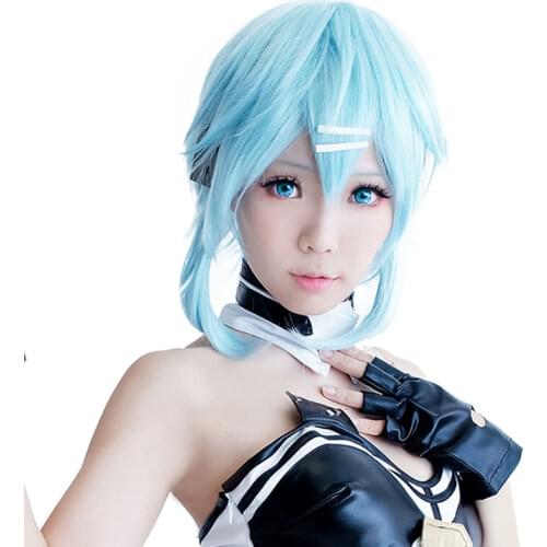 Anime Game Hair Short Ice blue wig Sword Art Online Cosplay Wig Sinon/Asada Shino Costume Play Wigs Halloween party