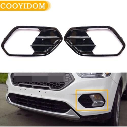 Car Front Bumper Fog Light Grill Chrome Front Fog Light Trim Cover For Ford Escape Kuga 2017-2019 Fog Light Frame cover trim