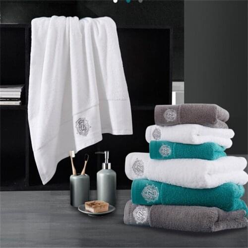1-4pcs Hotel White Face Bath Towel Solid Blue Letter Embroidery Beach Shower Washcloth For Bathroom Home Beauty Salon Textile