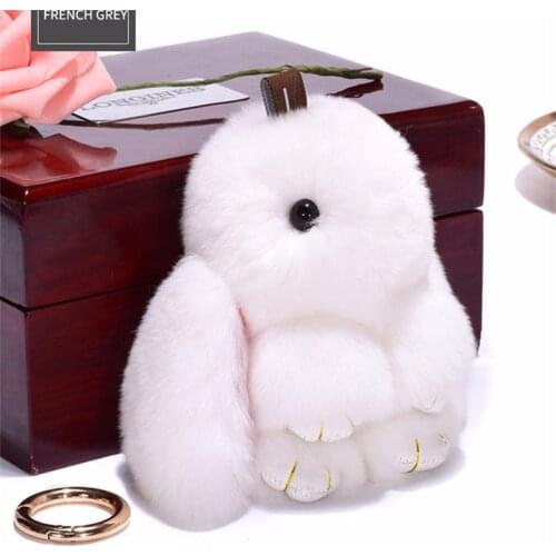 14 cm Fur Pom Poms Rabbit Keychain Cute Fluffy Bunny Key Chain Women Bag Charm Key Ring Ball Toy Doll Car Keyrings