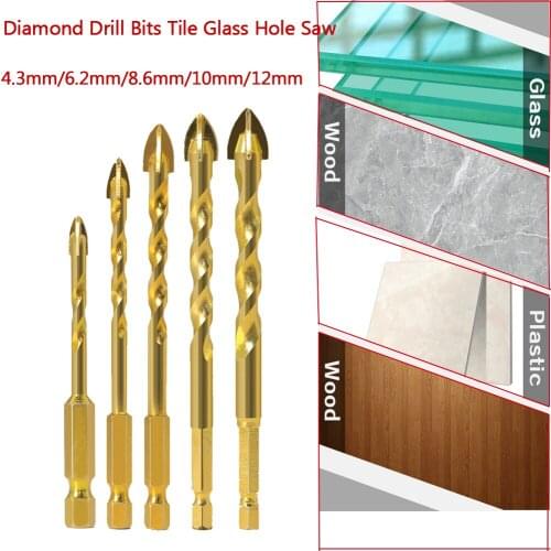 4.3/6.2/8.6/10/12 mm Twisted Four-Edged Diamond Cross Hex Tile Bits Glass Ceramic Concrete Hole Opener Alloy Triangle Drill Size