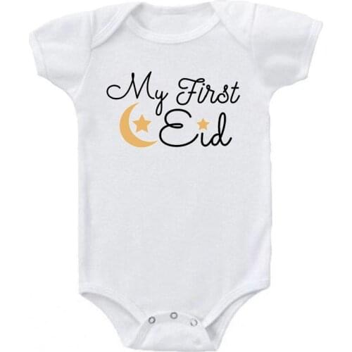 My First Eid Print Baby Short Sleeve Jumpsuit 2021 New Caasual Letter Girl Boy Rompers Newborn Baby Clothes Newborn Baby Gifts