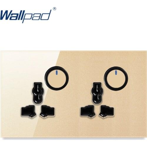 Dual 3 Pin MF Socket With On Off Switch 146*86mm Wallpad Gold Glass Panel Wall Power Socket Outlet Grounded