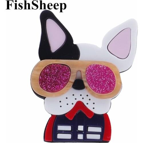 FishSheep New Lovely Dog Brooch For Women Cartoon Animal Pet Movie Bulldog With Glasses Brooches Pins Collections Jewelry Gifts